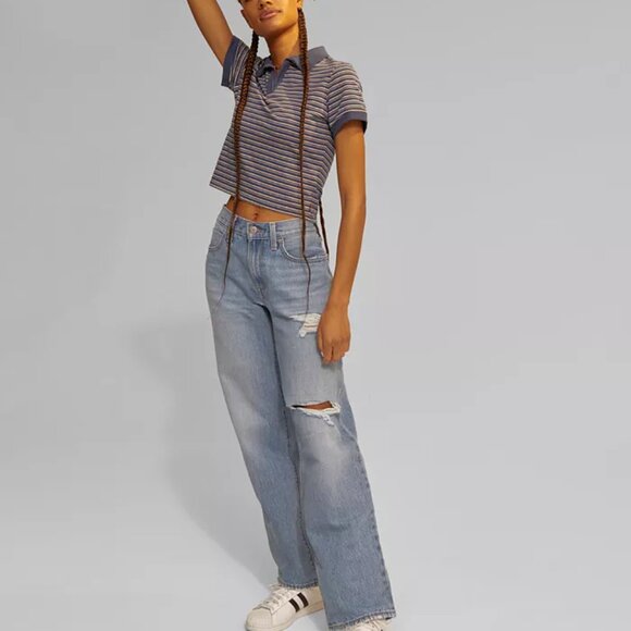 Levi's Distressed Mid Rise '94 Baggy Straight Jeans - Size 27 - Picture 2 of 12